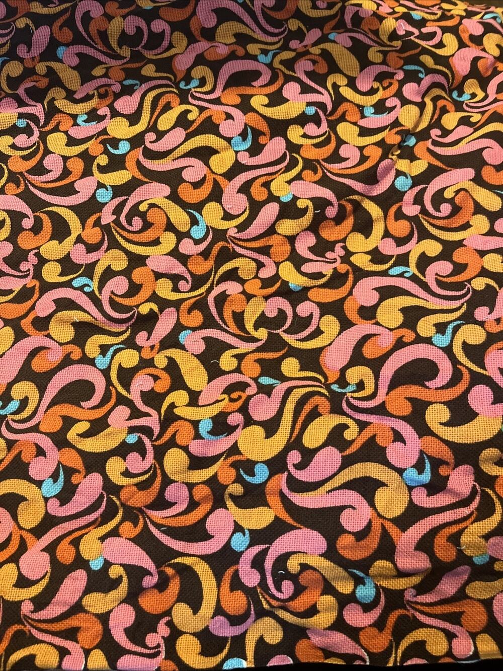 Vintage Psychedelic Fabric 88 x 42 Inches Mod Sewing Craft Material